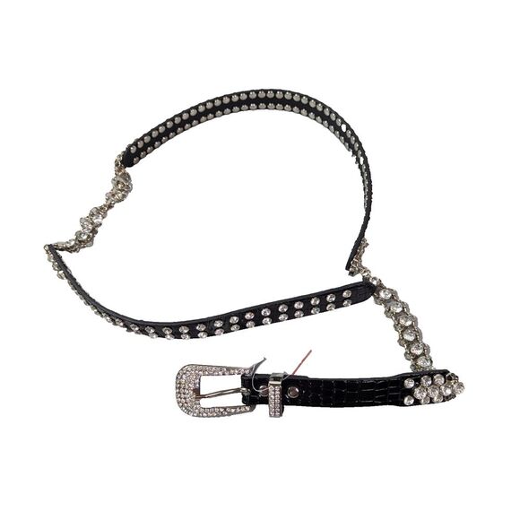Assorted Women's Bling Belts Rhinestone Designer Fashion Crystal Black Sz 35-41" - Picture 1 of 11